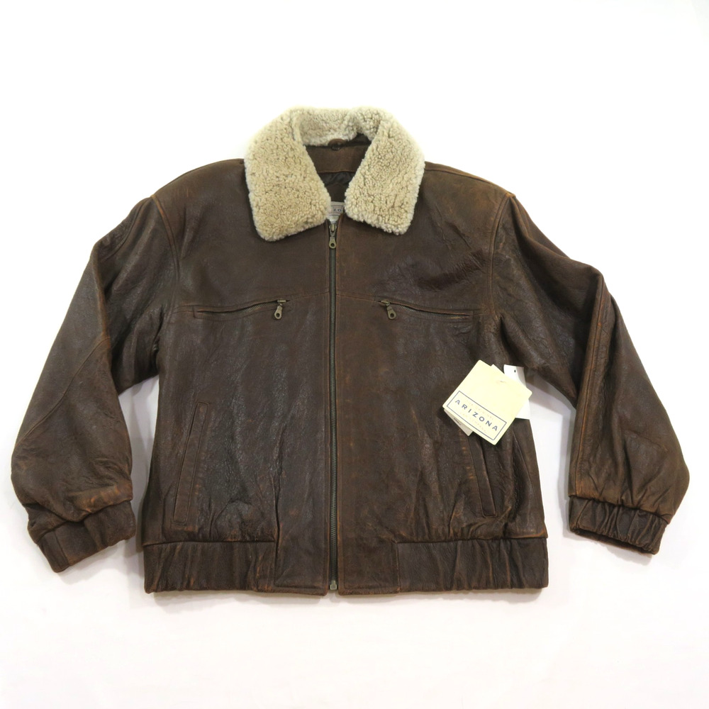 Arizona Jean CO Bomber Soft Leather Jacket Faux Sherpa Collar L New
